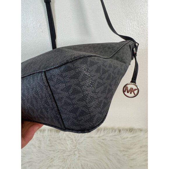 Michael Kors Jet Set Travel Large Messenger Bag Logo-Print Canvas Black/Silver - Picture 7 of 16